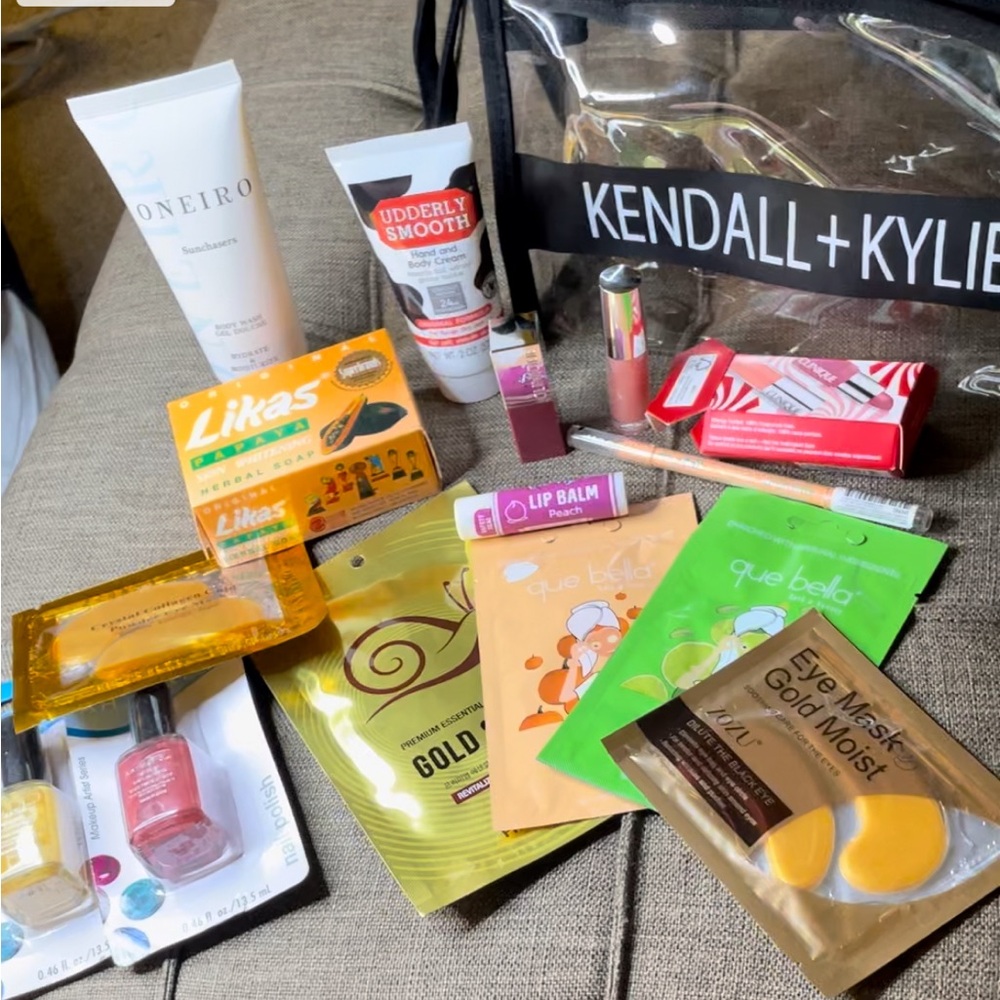 Cosmetic bag with lipsticks beauty, products,facial treatments